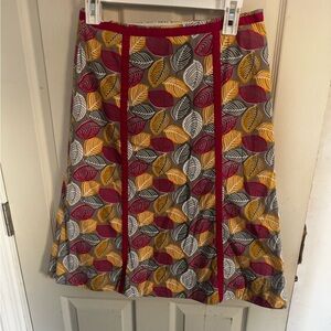 Boden Women's Skirt A Line Gray Pink Yellow Leaves Side Zip Cotton Lined sz 6L